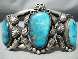 Heavy Vintage Native American Navajo Blue Diamond Turquoise Sterling Silver Bracelet-Nativo Arts
