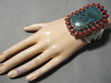 Colossal Vintage Native American Navajo Spiderweb Turquoise Coral Sterling Silver Bracelet-Nativo Arts