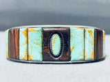 Signed Vintage Native American Navajo #8 Turquoise Sterling Silver Wood Inlay Bracelet-Nativo Arts