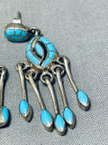 Museum Quality Vintage Native American Zuni Turquoise Sterling Silver Inlay Earrings-Nativo Arts