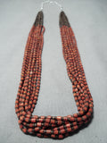 Native American Rare Authentic Santo Domingo Coriz Coral Sterling Silver Heishi Necklace-Nativo Arts