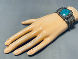 Signed Vintage Native American Navajo Old Kingman Turquoise Sterling Silver Bracelet-Nativo Arts