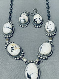 Fabulous Native American Navajo White Buffalo Turquoise Sterling Silver Necklace & Earrings Set-Nativo Arts