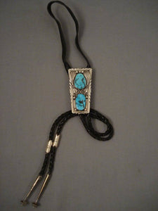 Finer Vintage Navajo Will Singer Turquoise Tube Native American Jewelry Silver Bolo Tie-Nativo Arts