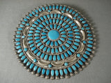 Five Inch Wide Massive Turquoise Vintage Navajo Native American Jewelry Silver Pin-Nativo Arts