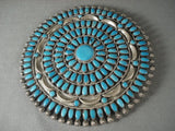 Five Inch Wide Massive Turquoise Vintage Navajo Native American Jewelry Silver Pin-Nativo Arts