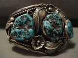 Floral Fountain Vintage Navajo Turquoise Native American Jewelry Silver Bracelet Old-Nativo Arts