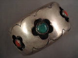 Floral Shadowboxes Vintage Navajo Green Turquoise Sterling Native American Jewelry Silver Bracelet Old-Nativo Arts