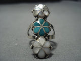 Flowers Of Sterling Silver Vintage Native American Jewelry Navajo Pearl Turquoise Ring-Nativo Arts