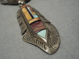 Frank Yellowhorse Vintage Native American Navajo Turquoise Inlay Sterling Silver Necklace-Nativo Arts
