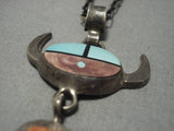 Frank Yellowhorse Vintage Native American Navajo Turquoise Inlay Sterling Silver Necklace-Nativo Arts