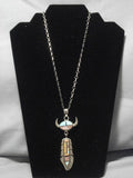 Frank Yellowhorse Vintage Native American Navajo Turquoise Inlay Sterling Silver Necklace-Nativo Arts
