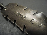 Frank Yellowhorse Vintage Native American Navajo Turquoise Inlay Sterling Silver Necklace-Nativo Arts
