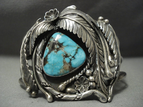 Garden Of Leaves Nevada Turquoise Vintage Navajo Sterling Native American Jewelry Silver Bracelet-Nativo Arts