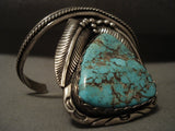 Gargantuan Vintage Navajo Chunky #8 Turquoise Native American Jewelry Silver Bracelet-Nativo Arts