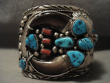 Gargantuan Vintage Navajo 'Native American Jewelry Silverworks Galore' Turquoise Coral Bracelet-Nativo Arts