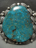 Gargantuan Vintage Navajo 'Son Of Bear' Blue Creek Turquoise Native American Jewelry Silver Bracelet-Nativo Arts