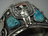 Gargantuan!! Vintage Navajo Sterling Native American Jewelry Silver Eagle Turquoise Bracelet-Nativo Arts