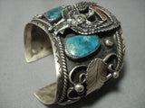 Gargantuan!! Vintage Navajo Sterling Native American Jewelry Silver Eagle Turquoise Bracelet-Nativo Arts