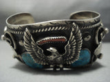 Gargantuan!! Vintage Navajo Sterling Native American Jewelry Silver Eagle Turquoise Bracelet-Nativo Arts