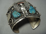 Gargantuan!! Vintage Navajo Sterling Native American Jewelry Silver Eagle Turquoise Bracelet-Nativo Arts