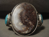 Giant Middle Stone Vintage Navajo Turquoise Agate Native American Jewelry Silver Bracelet-Nativo Arts