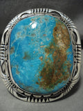 Giant Navajo Pilot Mntn Turquoise Native American Jewelry Silver Bracelet0 Wow!-Nativo Arts