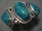 Giant Turquoise!! Vintage Navajo Sterling Silver Native American Bracelet Old-Nativo Arts