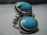 Giant Vintage Native American Jewelry Navajo Spiderweb Turquoise Sterling Silver Ring Old-Nativo Arts