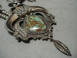 Giant! Vintage Navajo Natural Royston Turquoise Huge Native American Jewelry Silver Feather Necklace-Nativo Arts