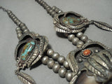 Giant! Vintage Navajo Natural Royston Turquoise Huge Native American Jewelry Silver Feather Necklace-Nativo Arts
