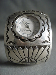 Giant Vintage Navajo 'Summer Sun Ray' Native American Jewelry Silver Watch Bracelet-Nativo Arts