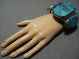 Gigantic 147 Gram Vintage Native American Jewelry Navajo Blue Diamond Turquoise Sterling Silver Bracelet-Nativo Arts