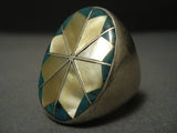 Gigantic 42 Grams! Vintage Zuni/ Navajo Spiderweb Turquoise Sterling Native American Jewelry Silver Ring-Nativo Arts