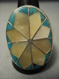 Gigantic 42 Grams! Vintage Zuni/ Navajo Spiderweb Turquoise Sterling Native American Jewelry Silver Ring-Nativo Arts