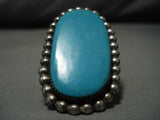Gigantic Cas Kalla Carico Lake Turquoise Vintage Native American Navajo Sterling Silver Ring Old-Nativo Arts