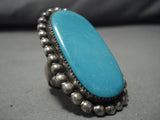 Gigantic Cas Kalla Carico Lake Turquoise Vintage Native American Navajo Sterling Silver Ring Old-Nativo Arts