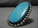Gigantic Cas Kalla Carico Lake Turquoise Vintage Native American Navajo Sterling Silver Ring Old-Nativo Arts