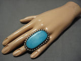 Gigantic Cas Kalla Carico Lake Turquoise Vintage Native American Navajo Sterling Silver Ring Old-Nativo Arts