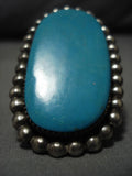 Gigantic Cas Kalla Carico Lake Turquoise Vintage Native American Navajo Sterling Silver Ring Old-Nativo Arts