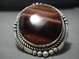 Gigantic Native American Jewelry Navajo Important Tso Family Tiger Eye Sterling Silver Ring-Nativo Arts