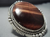 Gigantic Native American Jewelry Navajo Important Tso Family Tiger Eye Sterling Silver Ring-Nativo Arts