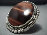 Gigantic Native American Jewelry Navajo Important Tso Family Tiger Eye Sterling Silver Ring-Nativo Arts