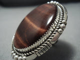 Gigantic Native American Jewelry Navajo Important Tso Family Tiger Eye Sterling Silver Ring-Nativo Arts
