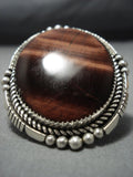 Gigantic Native American Jewelry Navajo Important Tso Family Tiger Eye Sterling Silver Ring-Nativo Arts