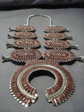 Gigantic Native American Navajo Sterling Silver Coral Squash Blossom Necklace-Nativo Arts