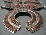 Gigantic Native American Navajo Sterling Silver Coral Squash Blossom Necklace-Nativo Arts