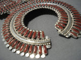 Gigantic Native American Navajo Sterling Silver Coral Squash Blossom Necklace-Nativo Arts