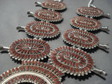 Gigantic Native American Navajo Sterling Silver Coral Squash Blossom Necklace-Nativo Arts
