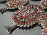 Gigantic Native American Navajo Sterling Silver Coral Squash Blossom Necklace-Nativo Arts